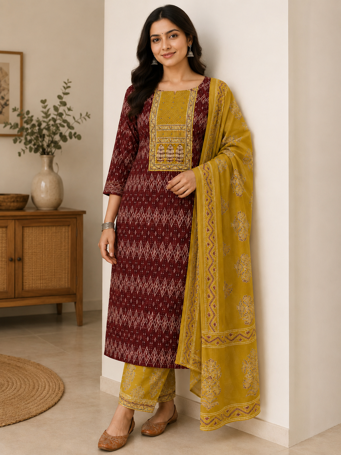Semi stitched kalamkari suit-41