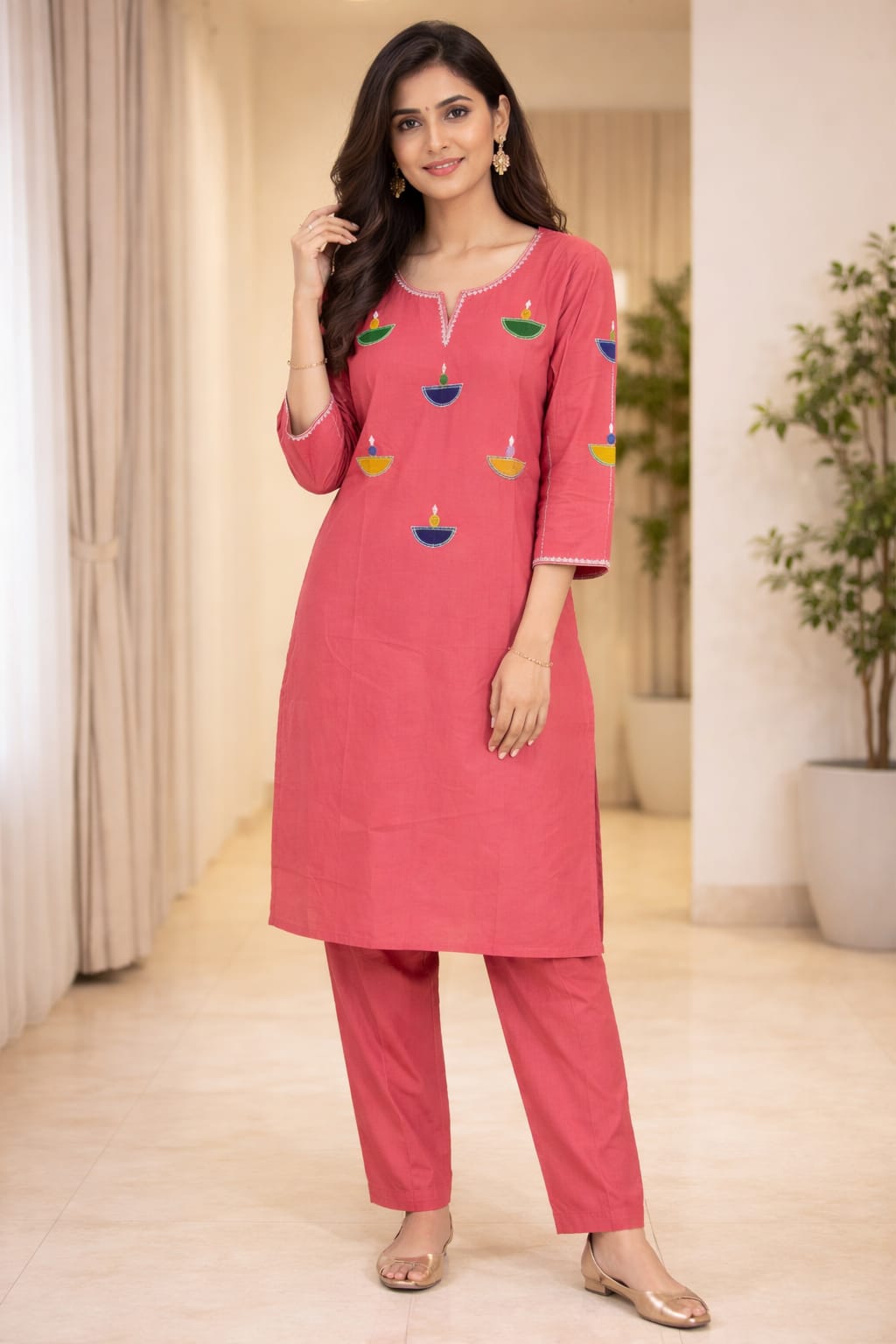 Dhabu cotton co-ord set with embroidery work