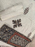 Unstiched suit-kalamkari hand blocked with applique patch work