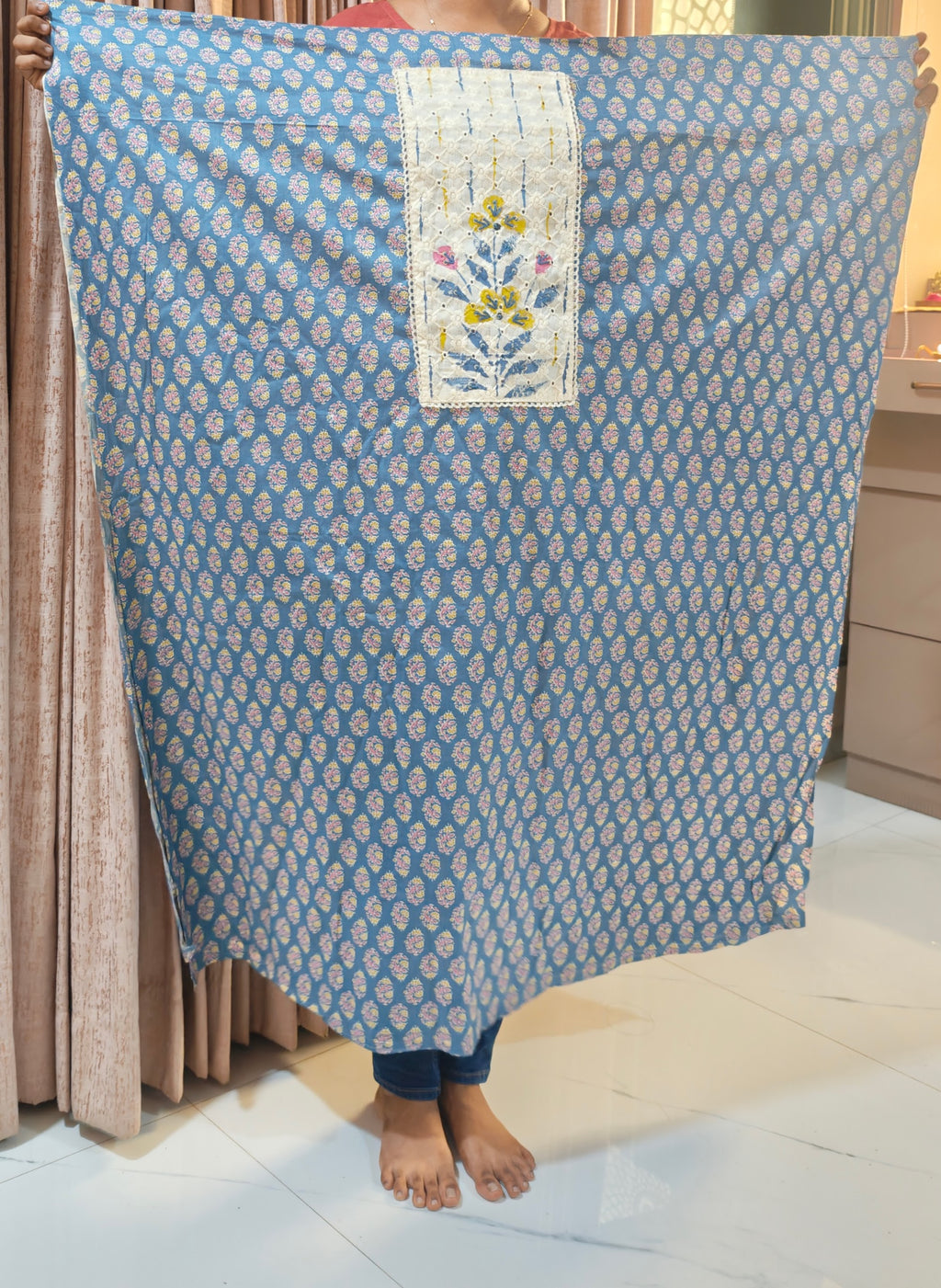 Unstiched cotton suit,hakoba chikankari & kantha work
