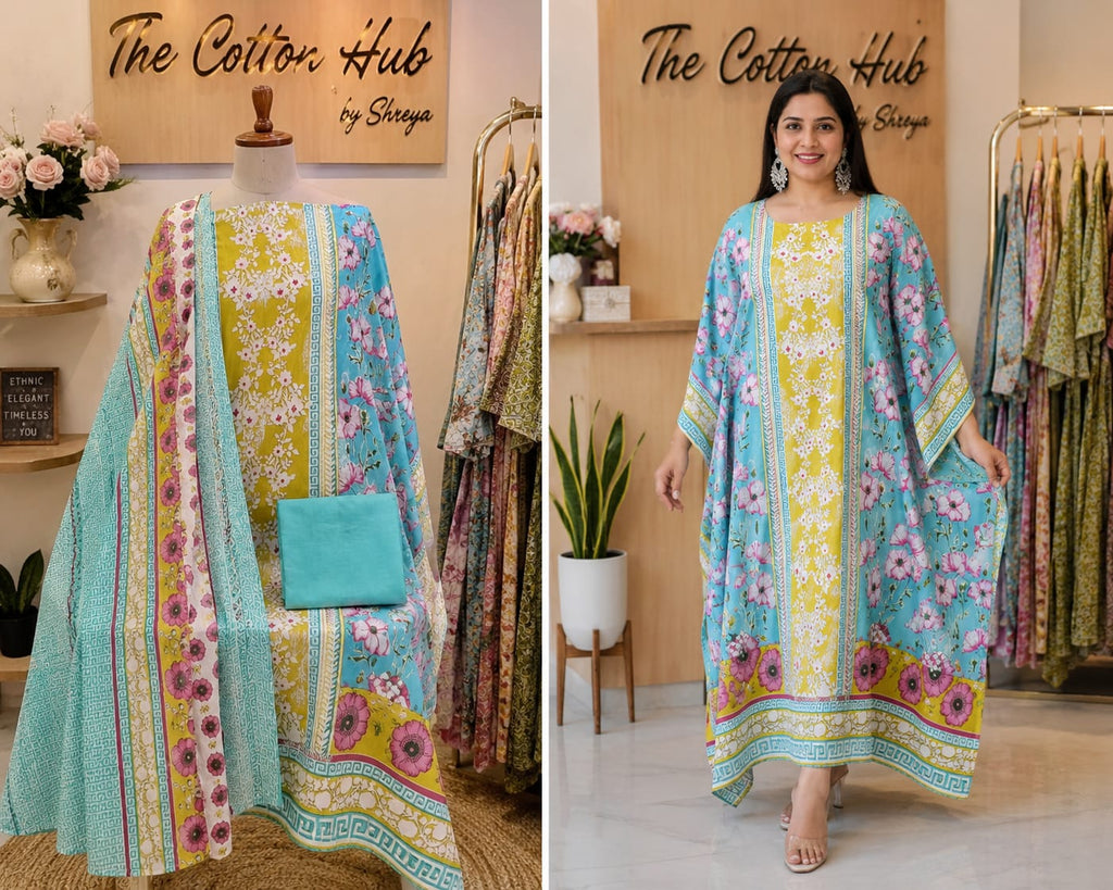 Semi stitched suit- pure cotton, kantha work