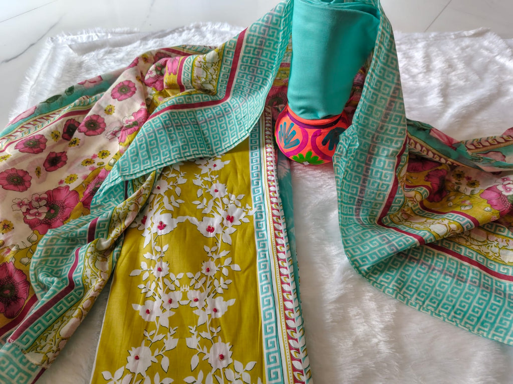 Semi stitched suit- pure cotton, kantha work