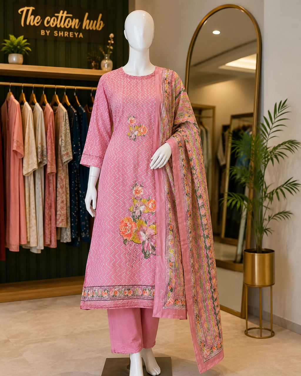 Unstitched jam satin suit with work-39