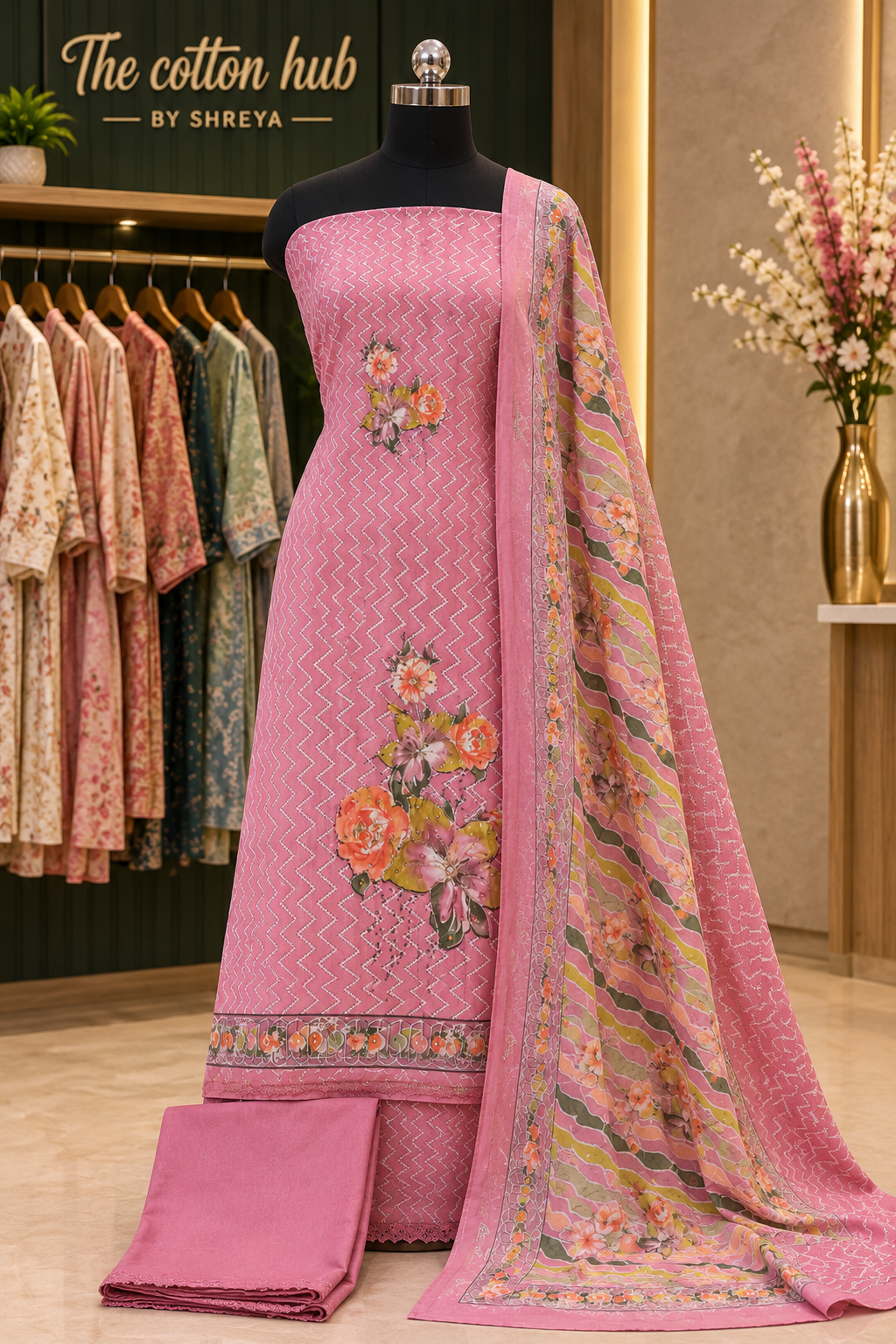 Unstitched jam satin suit with work-39